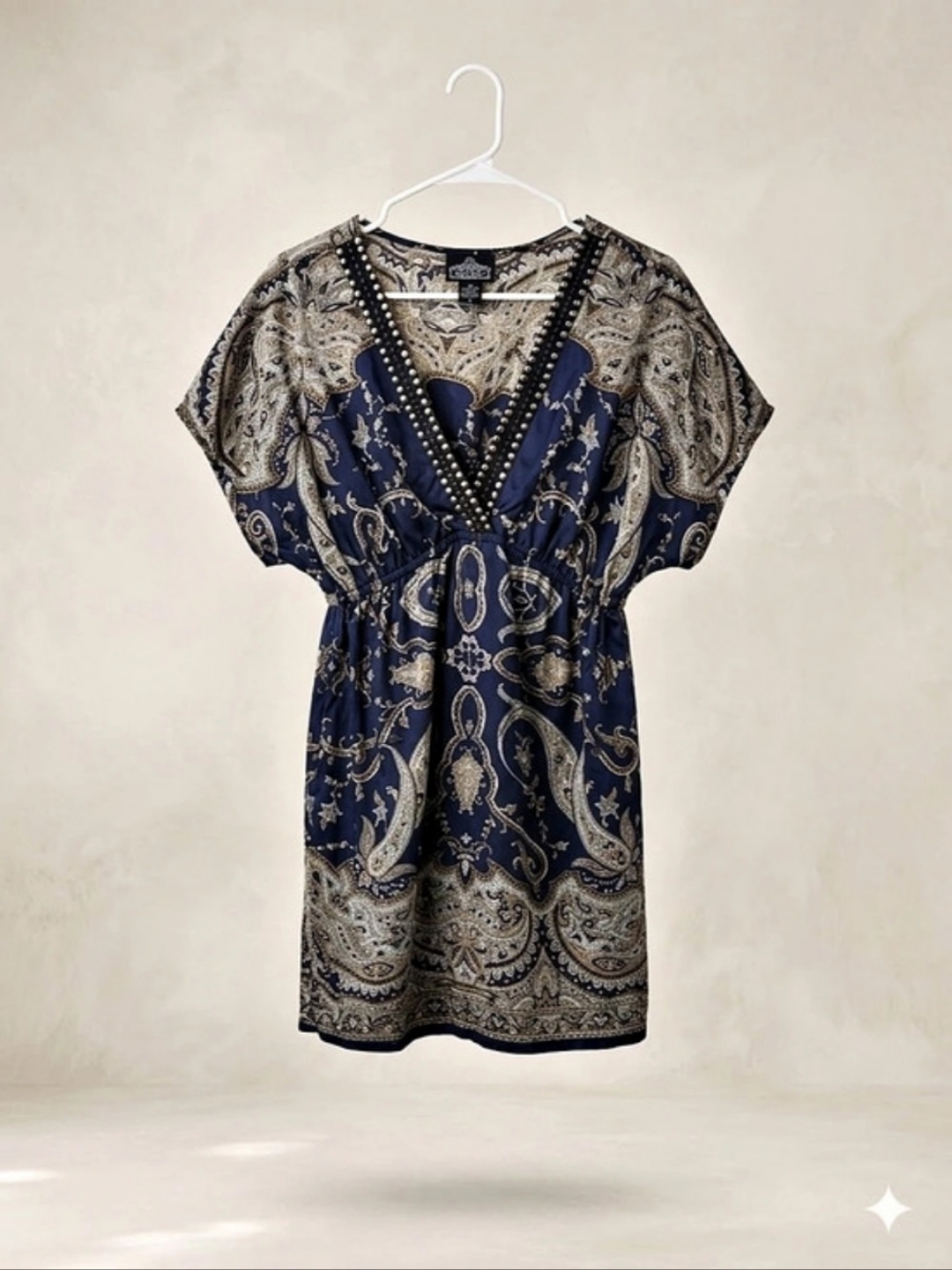 Paisley Mini Dress in Blue & Cream Like New